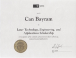 2009 SPIE Laser Technology, Engineering, and Applications Scholarship given to Can Bayram