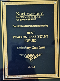 Lakshay Gautam wins Best Teaching Award for 2022-2023 given to 